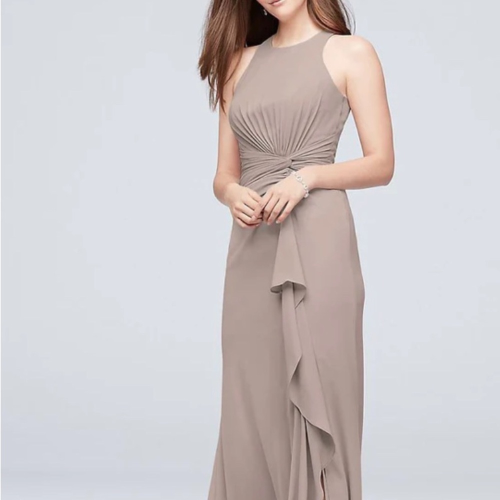 David's Bridal Elegant Taupe Gown